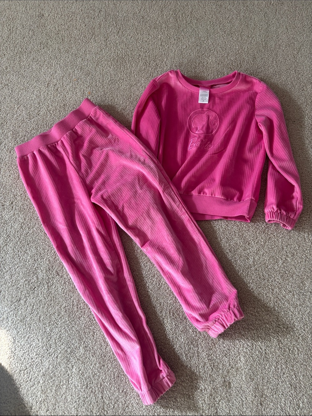 Barbie Hot Pink Ribbed Long Sleeve Top & Pants set